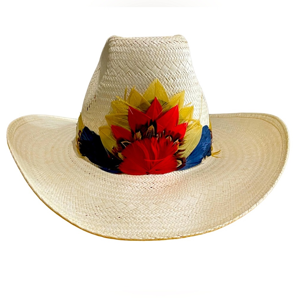 Biltmore Western Michigan Gold Feather Hat Band Straw Cowboy Hat Sz 7 1/4 (58)